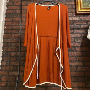 Forever 21 Orange White String Wrap Dress, Small, V neck
